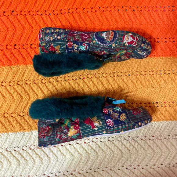 Christmas In the box 80s Sears green fur“Chintz” slipper boots with a nostalgic - Picture 6 of 13